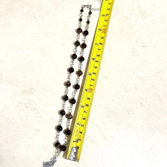Genuine Dark Brown Agate Necklace, Natural Gemstone & Dog Person Paw Print Charm - Picture 13 of 15